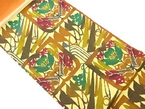 作家物　手織り紬変わり花葉模様名古屋帯